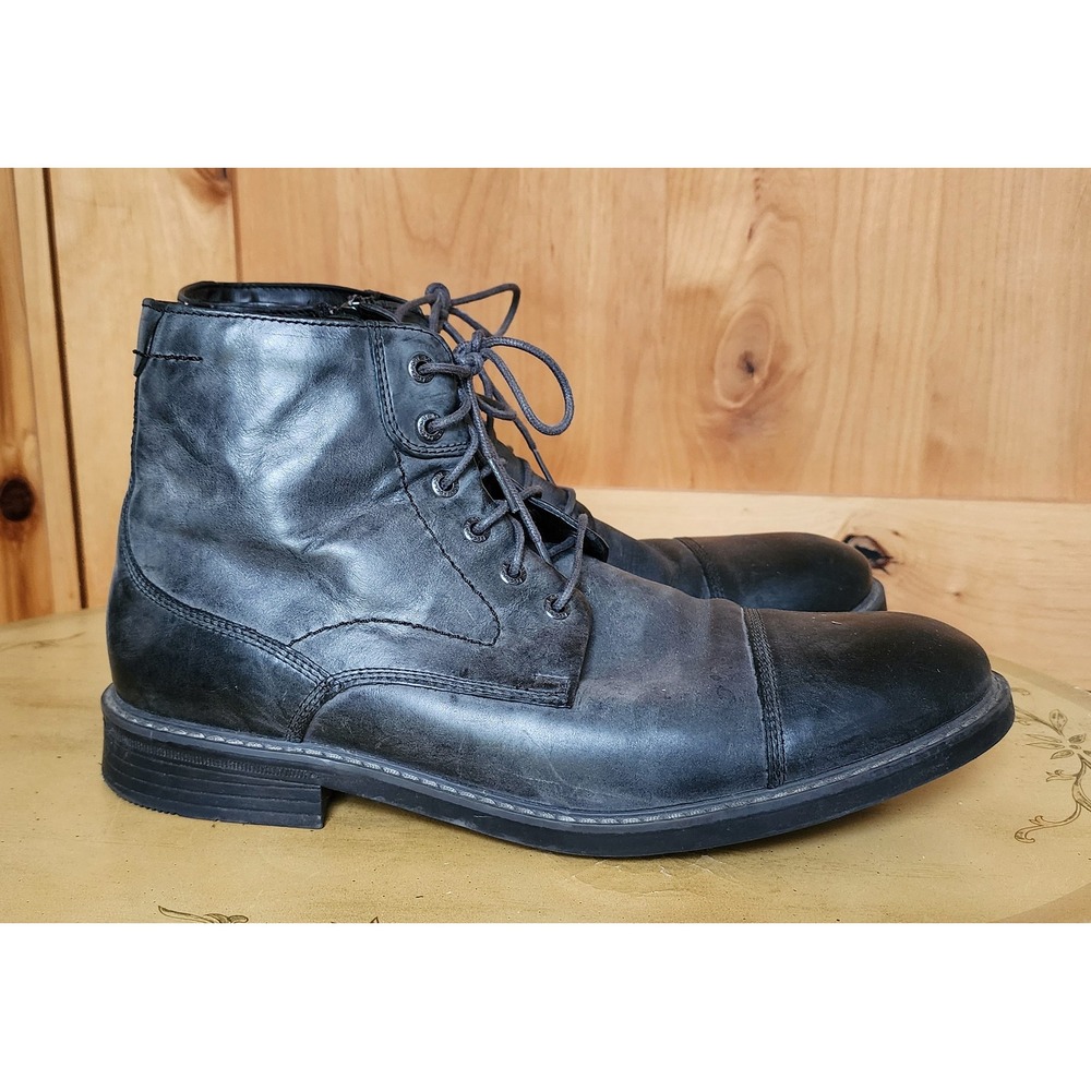 Rockport‎ US 11 Gray 100% Leather Lace Up High Top Combat Boots Moto Grunge Punk